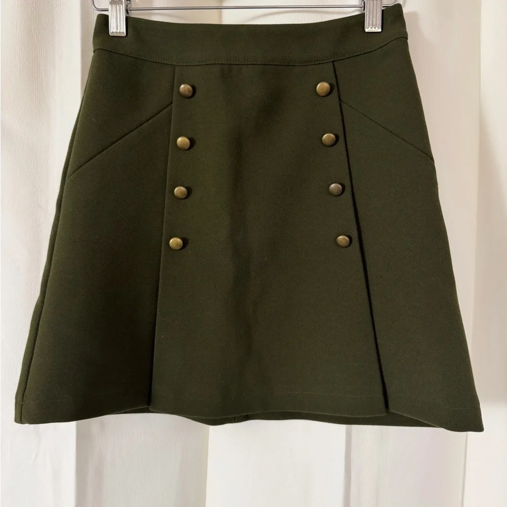Vintage H&M Dark Green A-Line Skirt with Buttons - Picture 1 of 9
